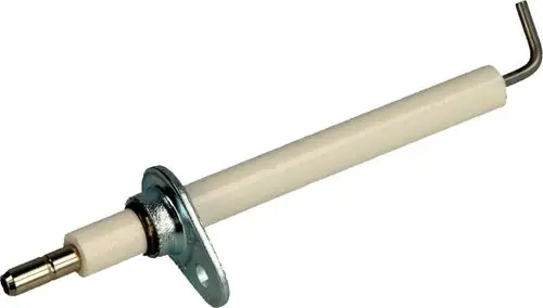 Zündelektrode für Heizgeräte von Wolf, aus Keramik gefertigt, mit Metallanschluss und Halterung für die sichere Installation in Heizsystemen.